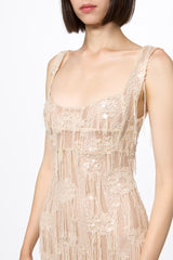 Corset bra sequined midi dress in  vanilla