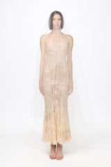 Corset bra cream sequined midi dress with veil