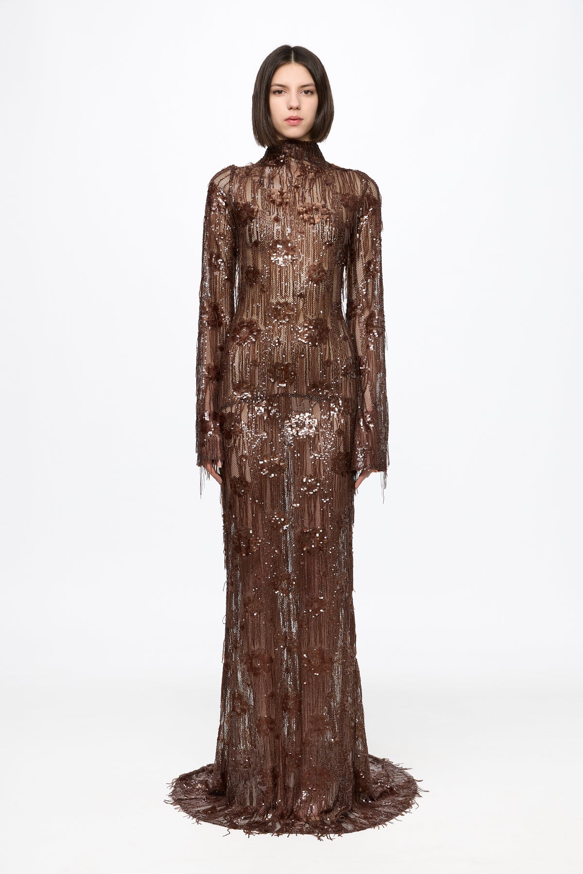 Long sleeved dress in chocolate brown