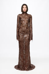 Long sleeved dress in chocolate brown
