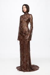 Long sleeved dress in chocolate brown