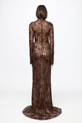 Long sleeved dress in chocolate brown