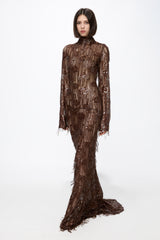 Long sleeved dress in chocolate brown
