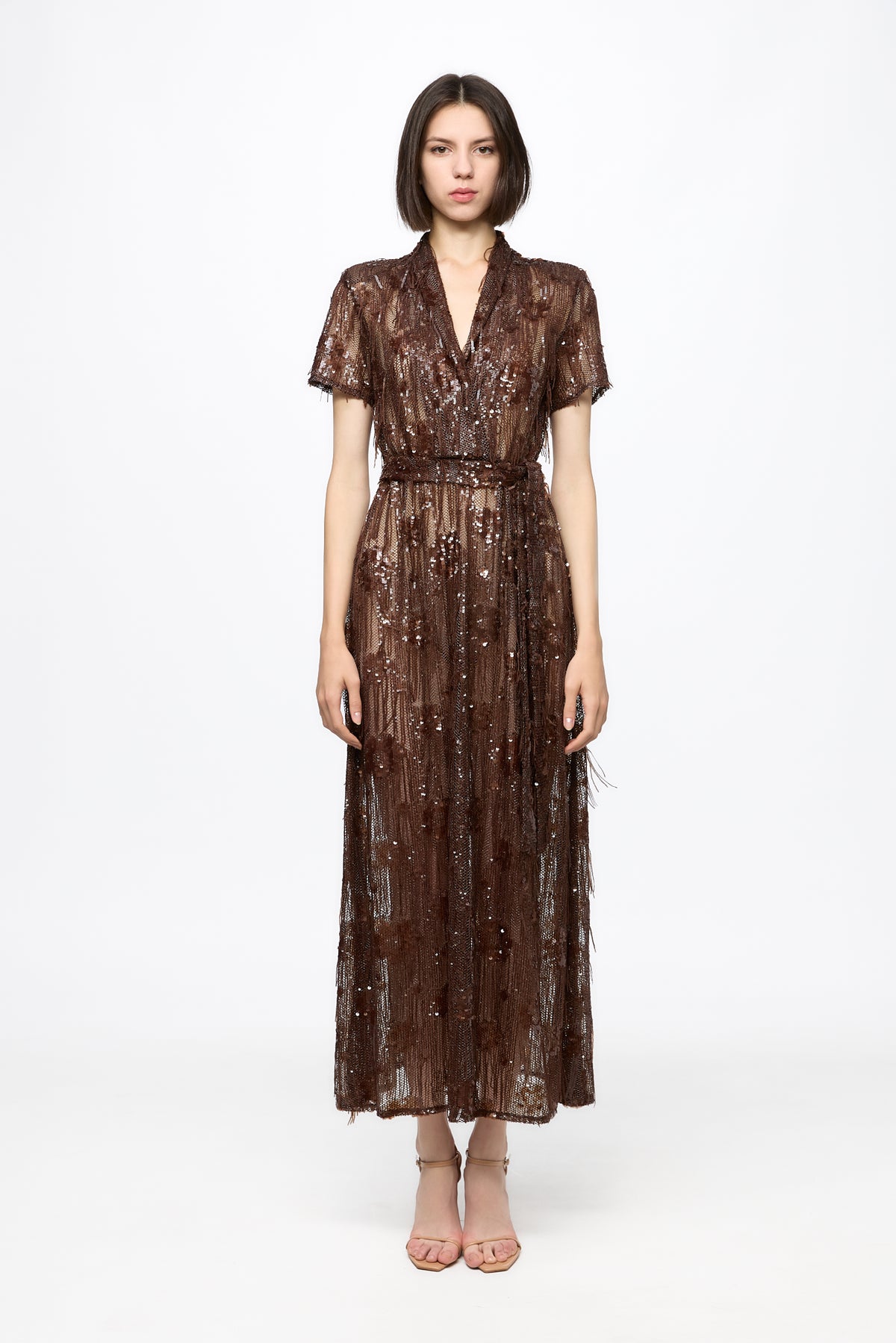 Midi sequin dress in chocolate brown
