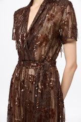 Midi sequin dress in chocolate brown