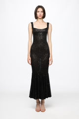 Corset bra sequined midi dress in black