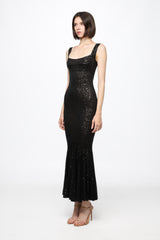 Corset bra sequined midi dress in black
