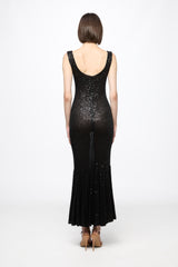 Corset bra sequined midi dress in black