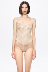 Sequin corset bodysuit in vanilla
