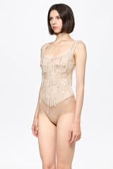 Sequin corset bodysuit in vanilla
