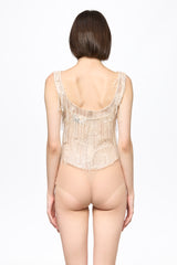 Sequin corset bodysuit in vanilla