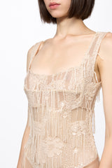 Sequin corset bodysuit in vanilla