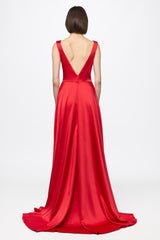 Red Satin Evening Dress