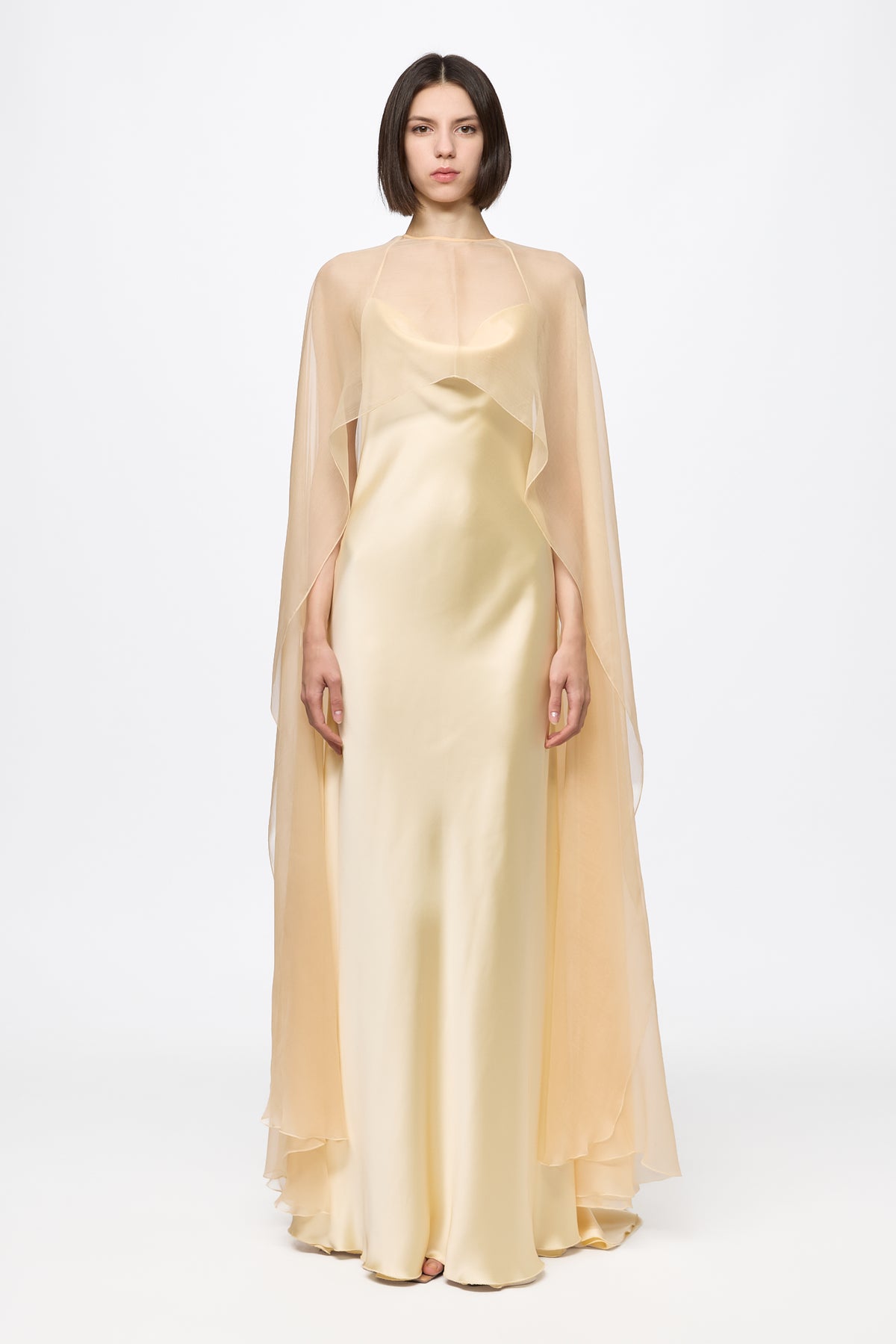 Slip Dress in vanilla yellow with cape