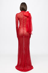 High neck sequin dress with organza bow detail