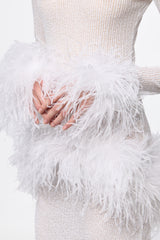 High neck sequin dress with feathers