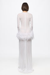High neck sequin dress with feathers