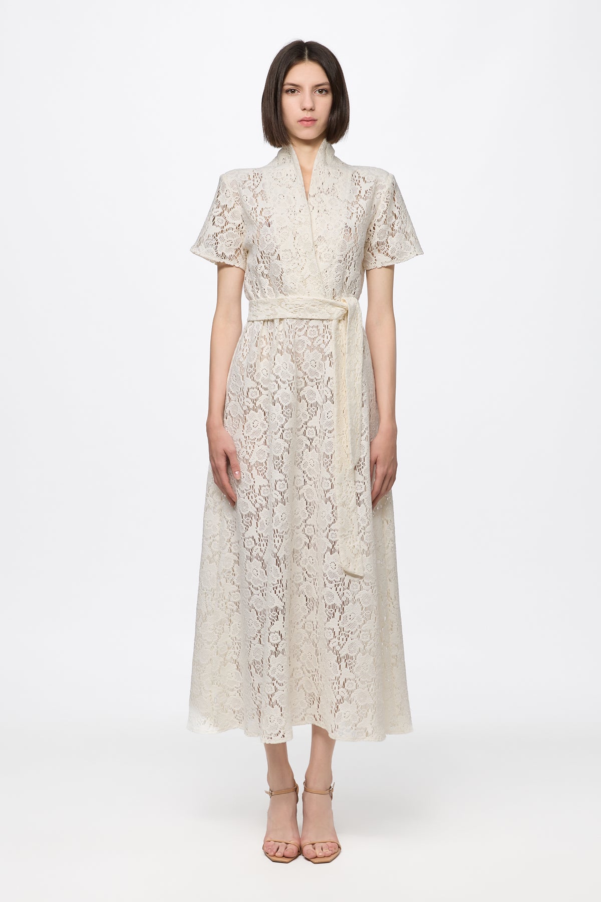 Midi shirt dress in ivory lace