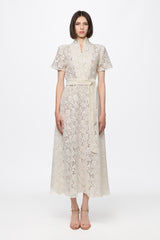 Midi shirt dress in ivory lace