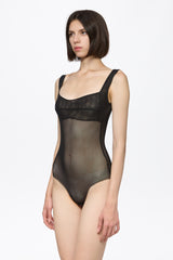 Mesh corset bodysuit with small dots