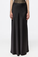 Black satin long skirt