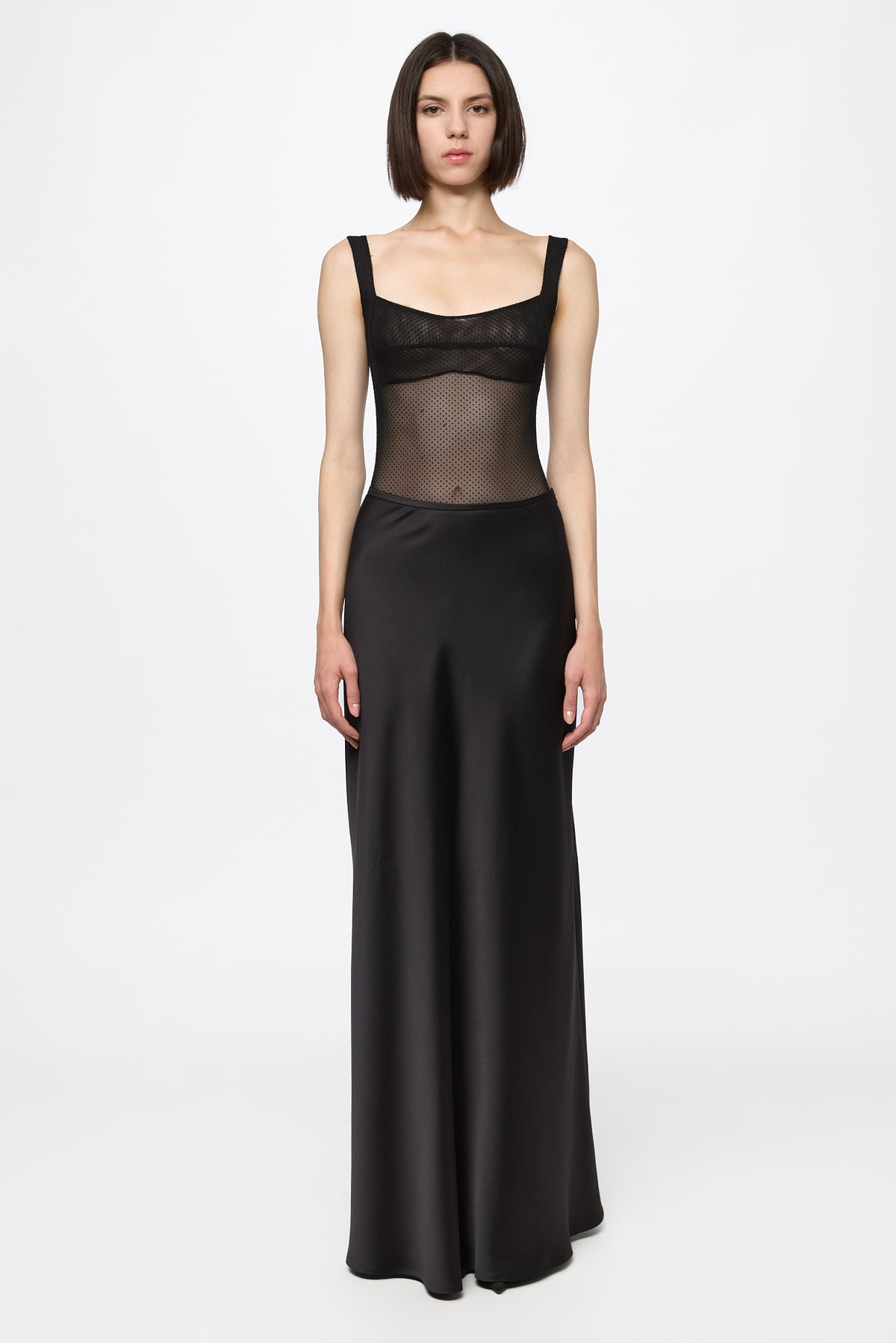 Black satin long skirt
