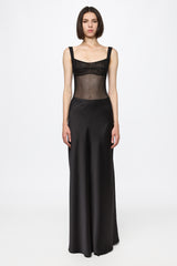 Black satin long skirt