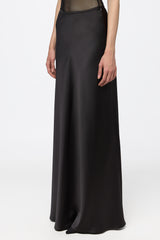 Black satin long skirt