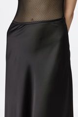Black satin long skirt
