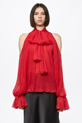 Red chiffon shirt