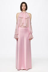 Pink satin long skirt