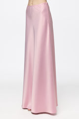 Pink satin long skirt