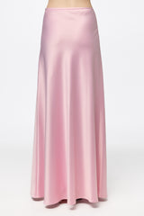 Pink satin long skirt