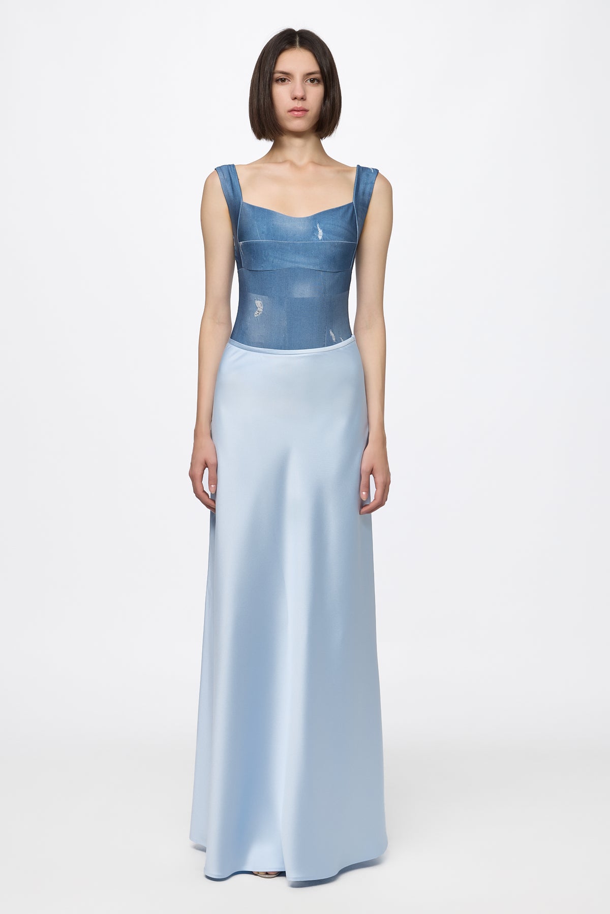 Blue satin long skirt