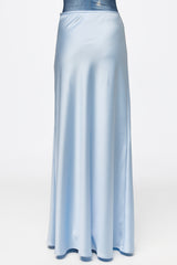 Blue satin long skirt