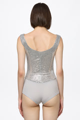 Silver sequin square neck bodysuit