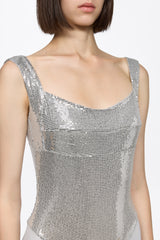 Silver sequin square neck bodysuit