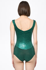Green sequin square neck bodysuit