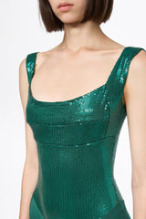 Green sequin square neck bodysuit