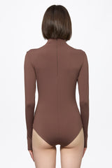 Brown bodysuit with a deep V-neck