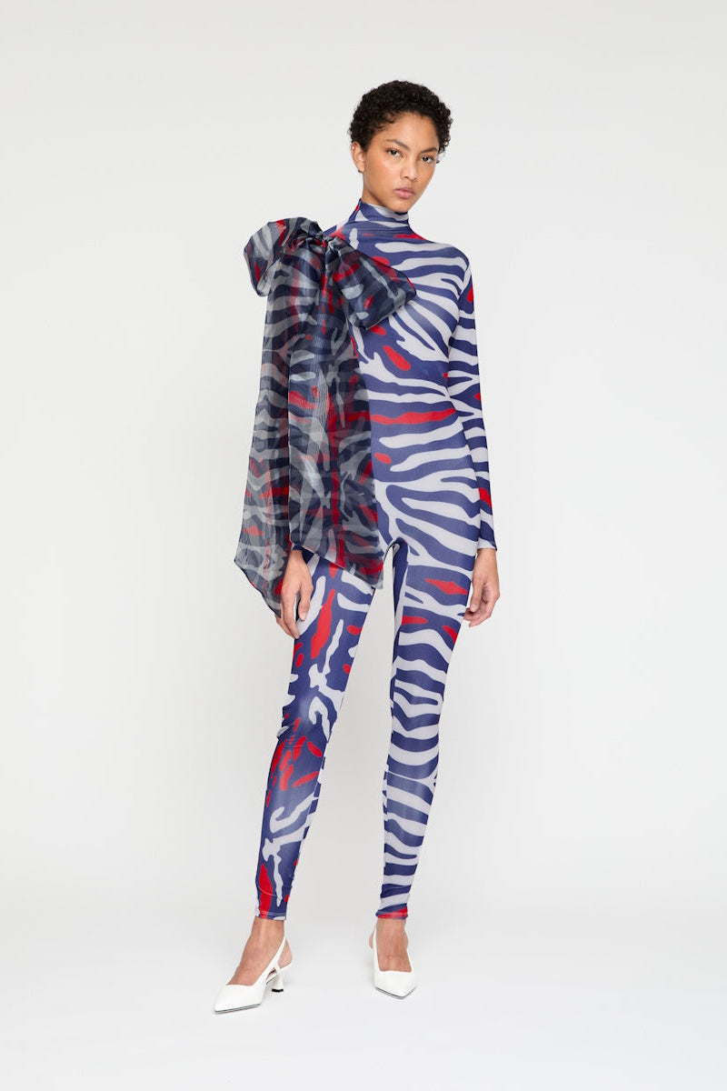 Tiger Blue Catsuit With Organza Bow