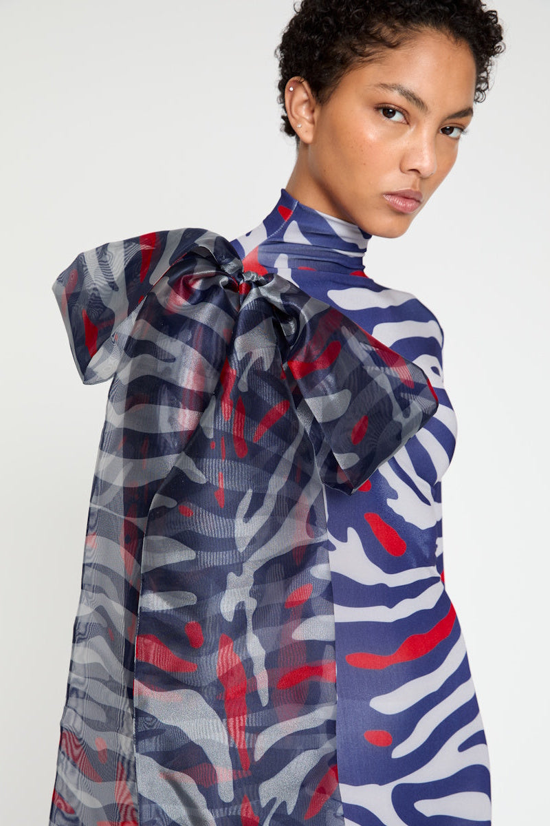 Tiger Blue Catsuit With Organza Bow